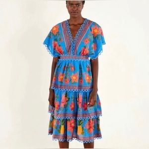 FARM Rio BLUE TROPICAL TAPESTRY LAYERED DRESS - Large - only worn twice!